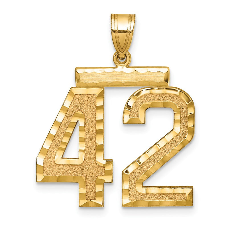 14k Yellow Gold Large Brushed Diamond-cut Number 42 Charm