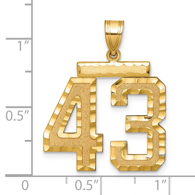 14k Yellow Gold Large Brushed Diamond-cut Number 43 Charm