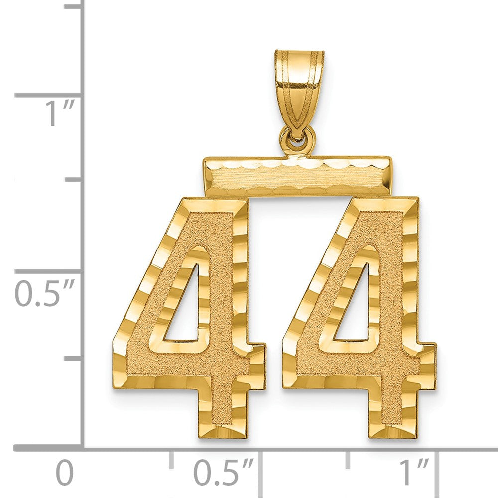14k Yellow Gold Large Brushed Diamond-cut Number 44 Charm