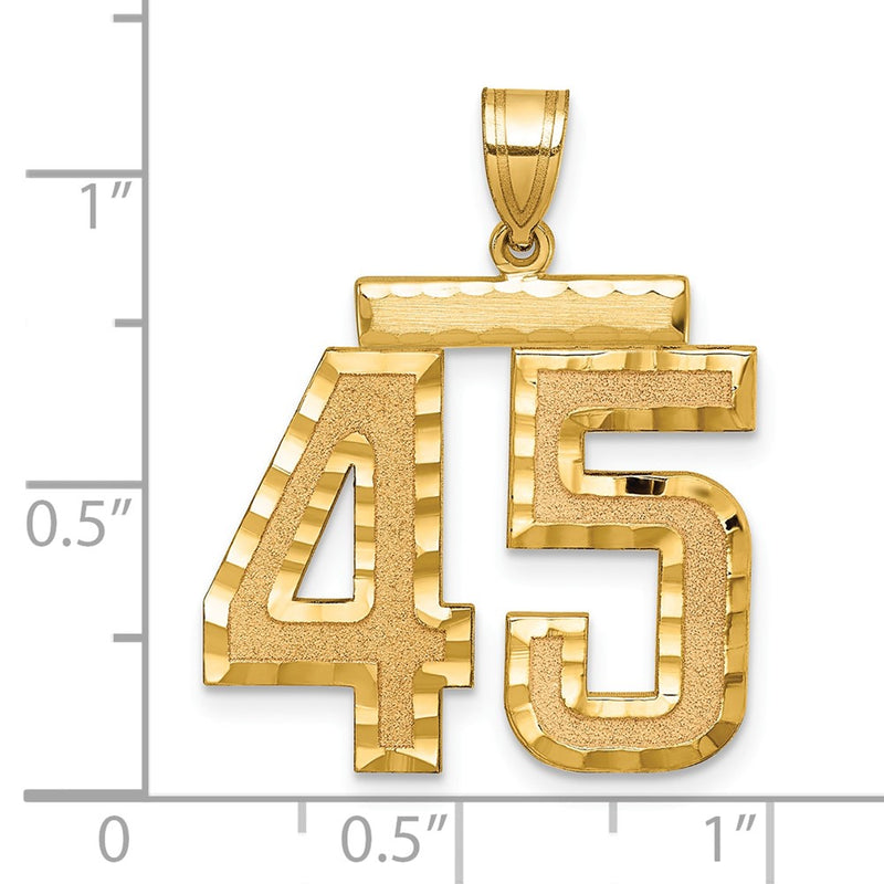 14k Yellow Gold Large Brushed Diamond-cut Number 45 Charm