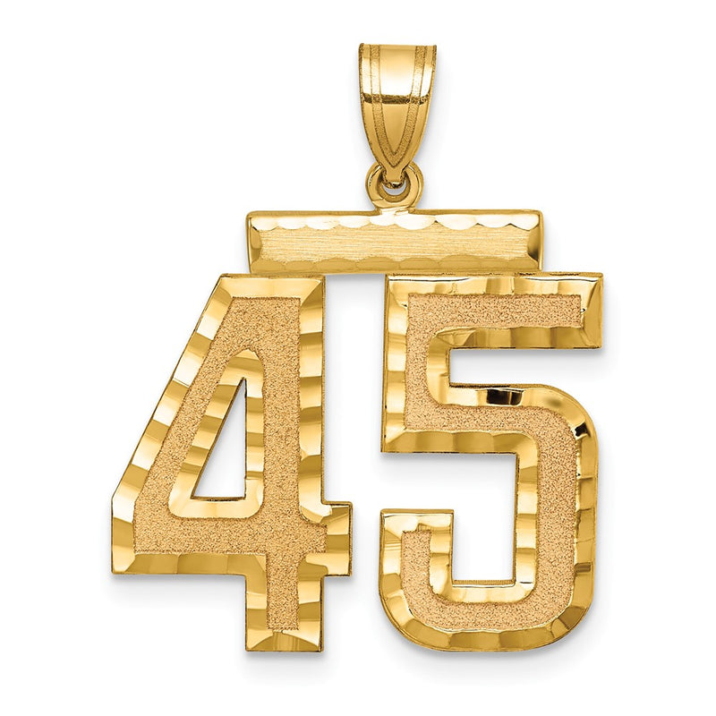 14k Yellow Gold Large Brushed Diamond-cut Number 45 Charm
