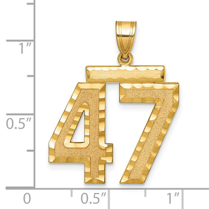 14k Yellow Gold Large Brushed Diamond-cut Number 47 Charm