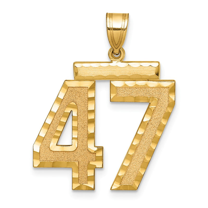 14k Yellow Gold Large Brushed Diamond-cut Number 47 Charm
