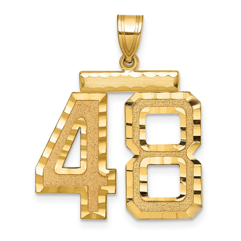 14k Yellow Gold Large Brushed Diamond-cut Number 48 Charm