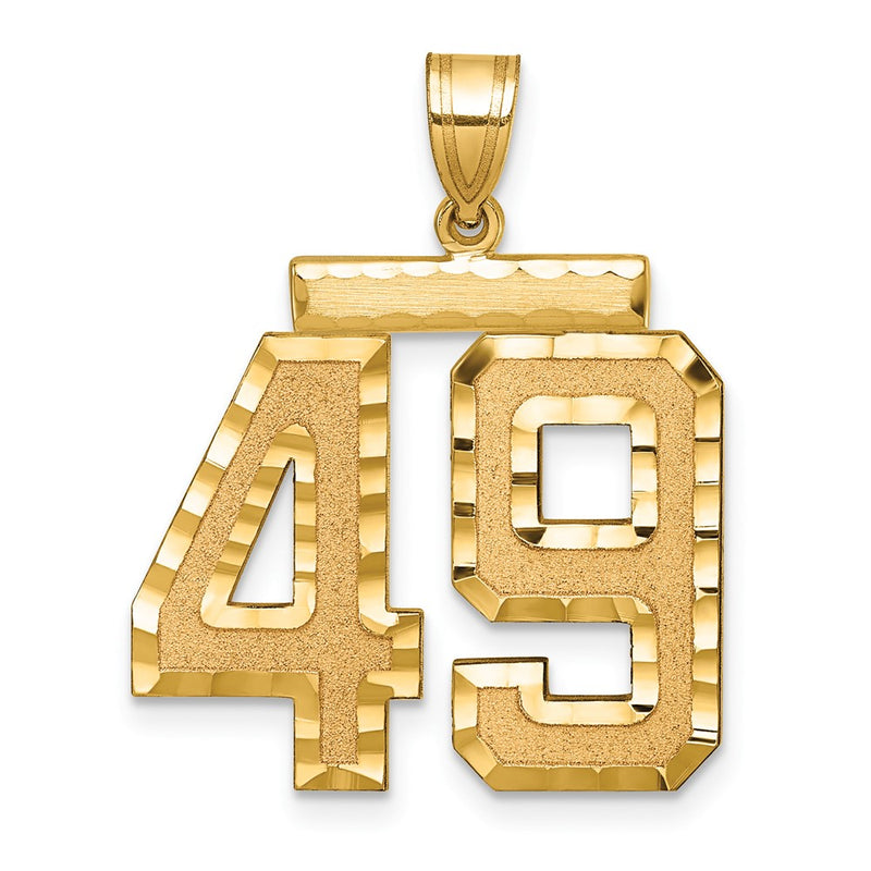 14k Yellow Gold Large Brushed Diamond-cut Number 49 Charm