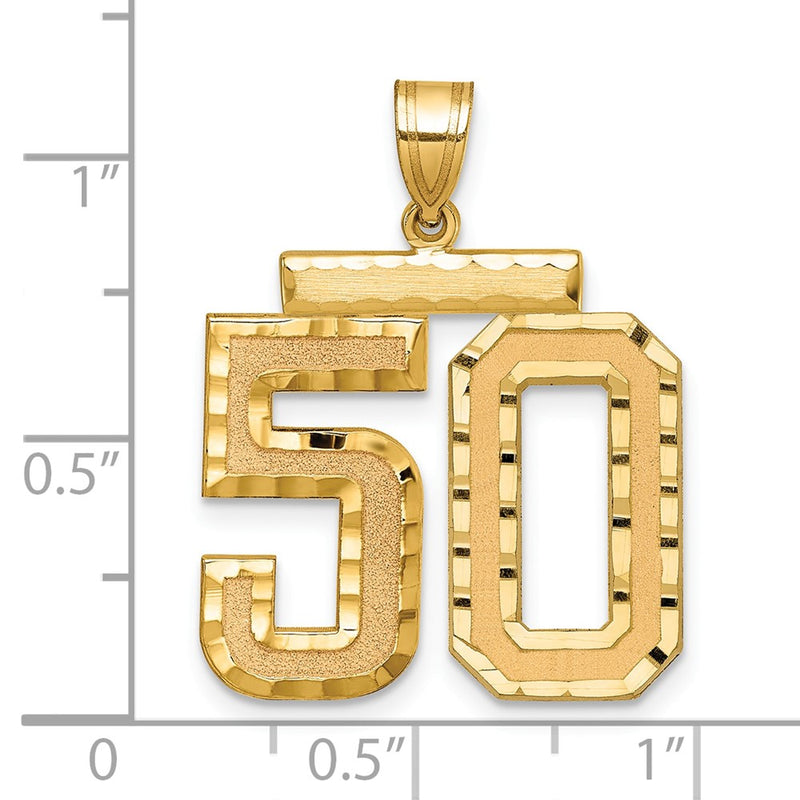 14k Yellow Gold Large Brushed Diamond-cut Number 50 Charm