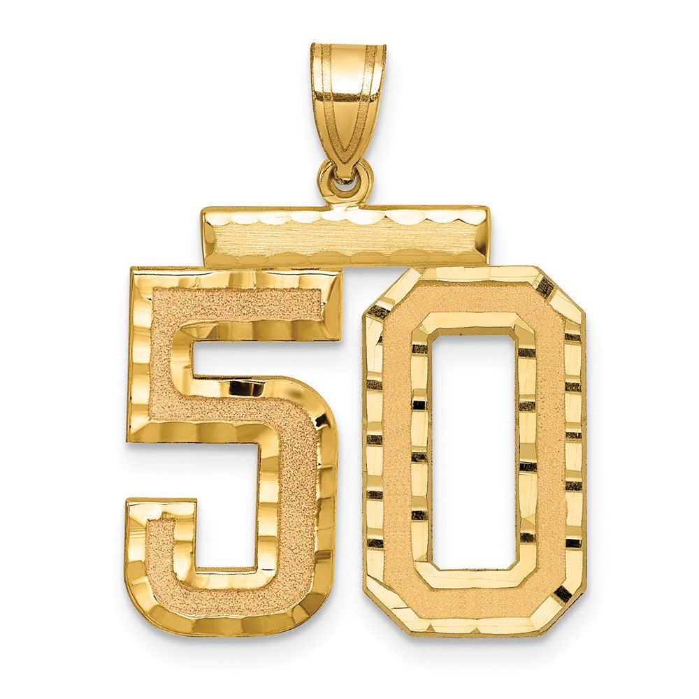 14k Yellow Gold Large Brushed Diamond-cut Number 50 Charm