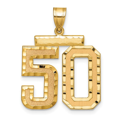 14k Yellow Gold Large Brushed Diamond-cut Number 50 Charm