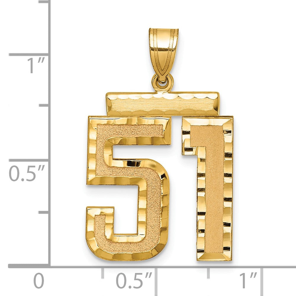 14k Yellow Gold Large Brushed Diamond-cut Number 51 Charm