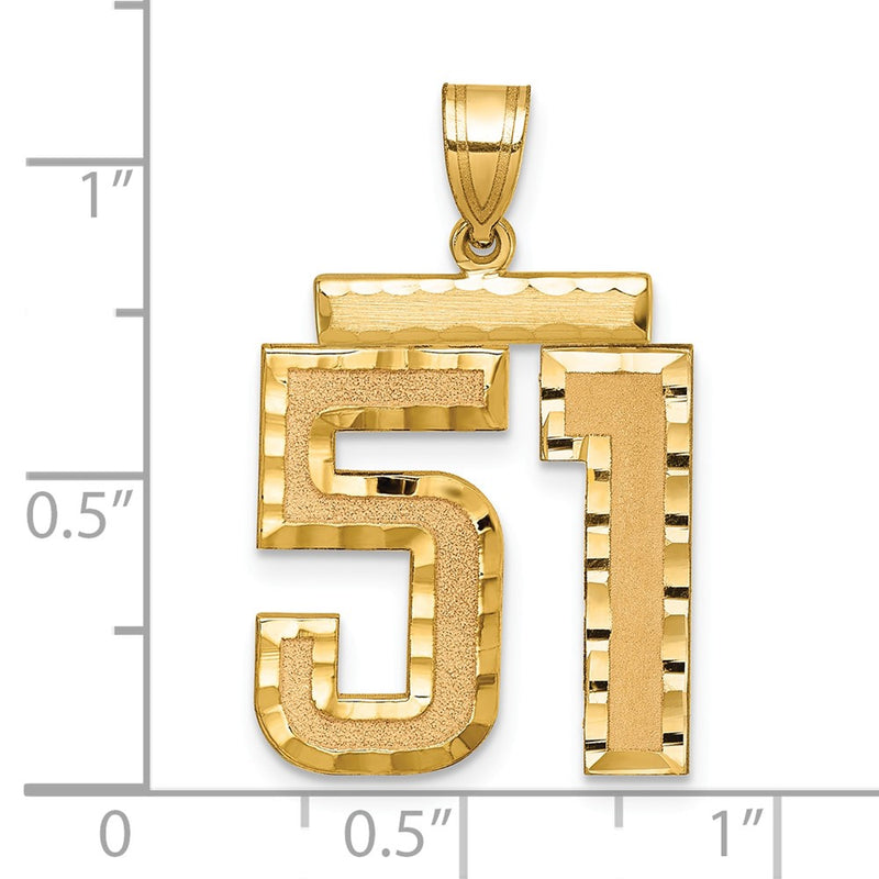 14k Yellow Gold Large Brushed Diamond-cut Number 51 Charm