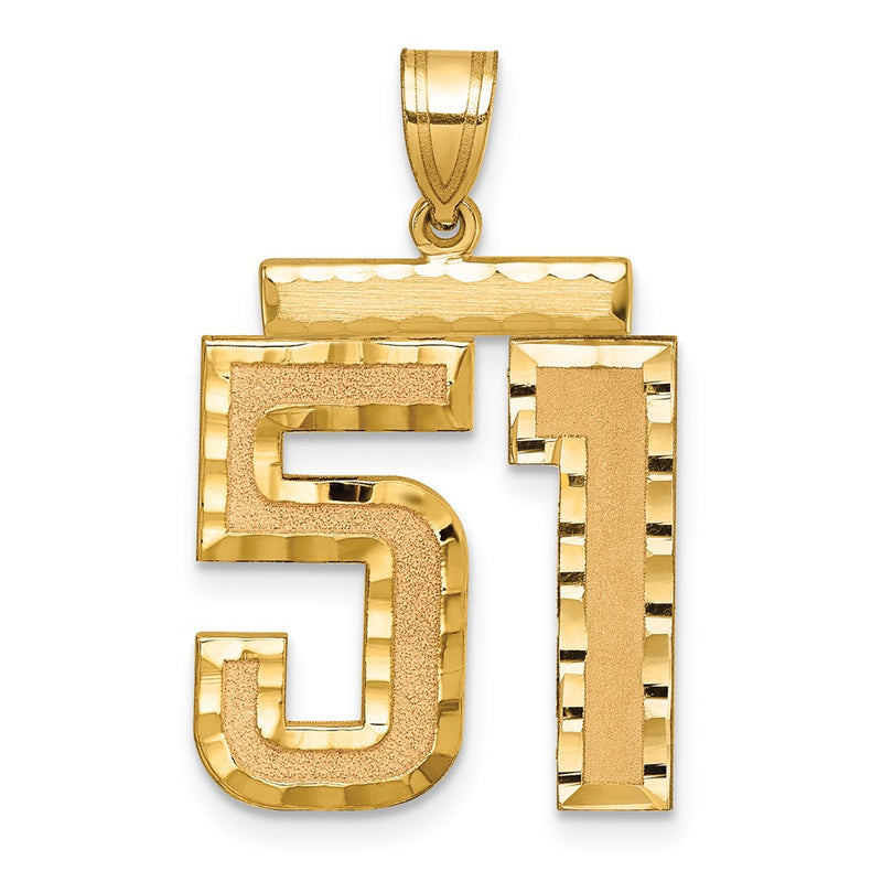 14k Yellow Gold Large Brushed Diamond-cut Number 51 Charm