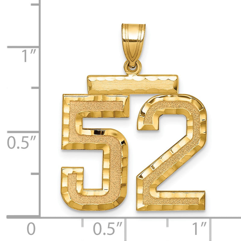 14k Yellow Gold Large Brushed Diamond-cut Number 52 Charm