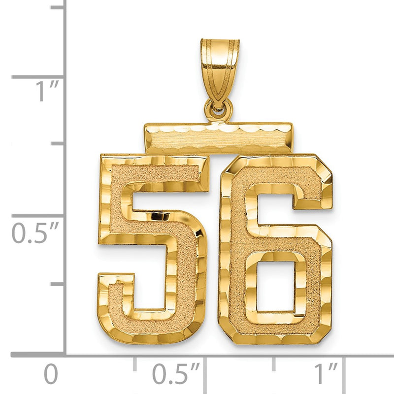 14k Yellow Gold Large Brushed Diamond-cut Number 56 Charm