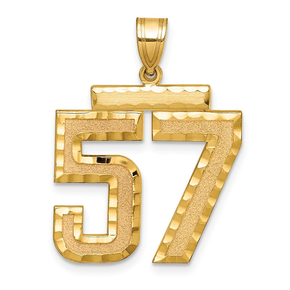 14k Yellow Gold Large Brushed Diamond-cut Number 57 Charm