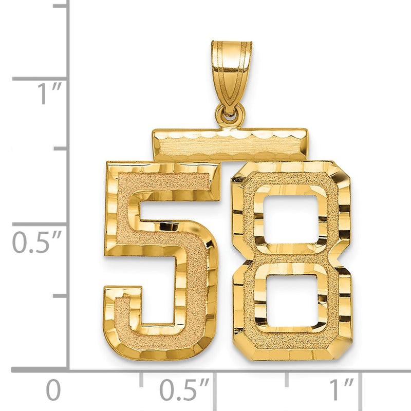 14k Yellow Gold Large Brushed Diamond-cut Number 58 Charm