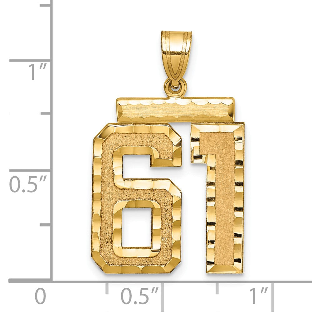 14k Yellow Gold Large Brushed Diamond-cut Number 61 Charm