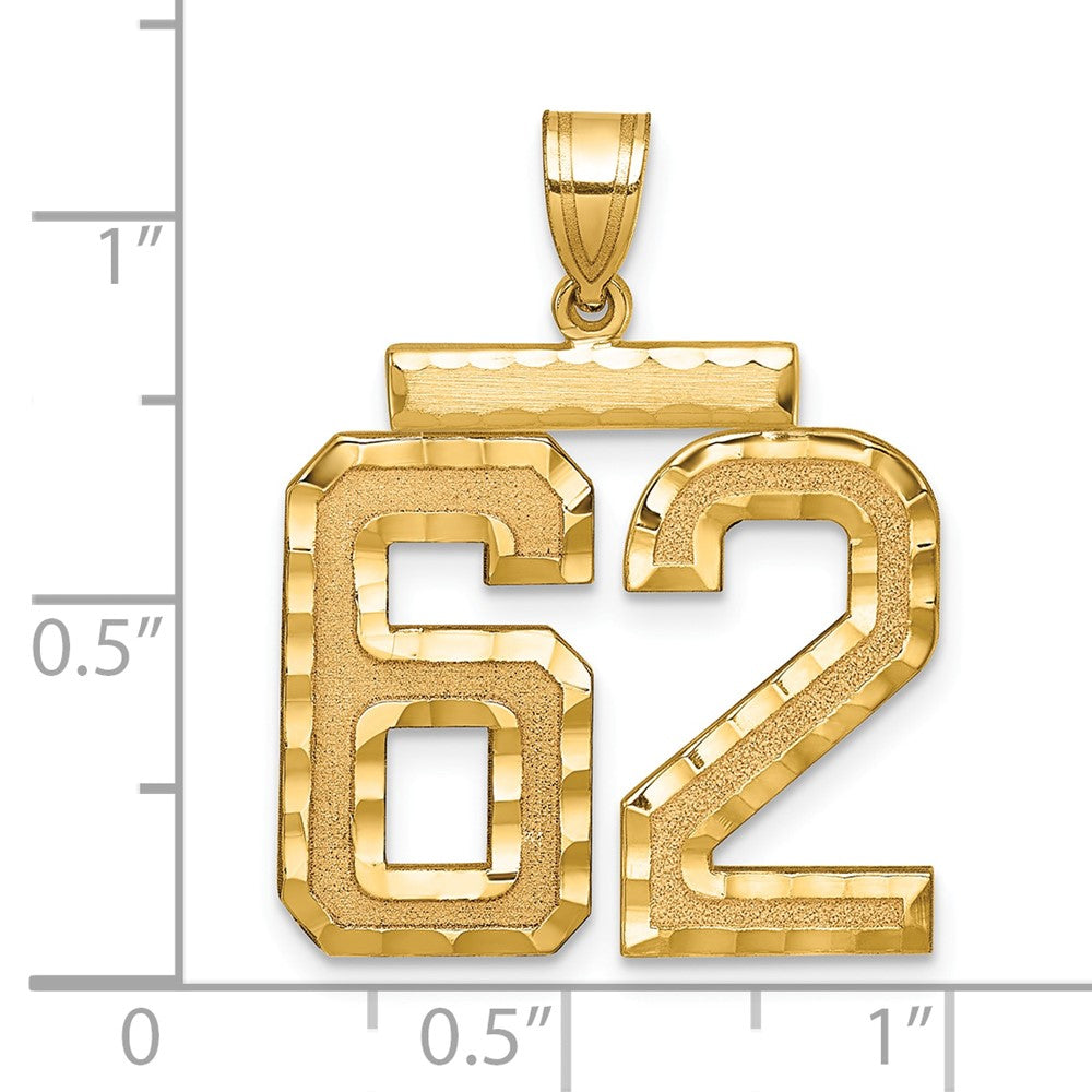 14k Yellow Gold Large Brushed  Diamond-cut Number 62 Charm