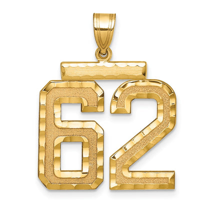 14k Yellow Gold Large Brushed  Diamond-cut Number 62 Charm