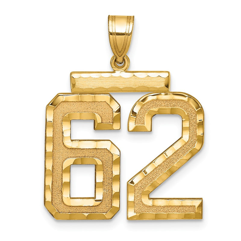 14k Yellow Gold Large Brushed  Diamond-cut Number 62 Charm