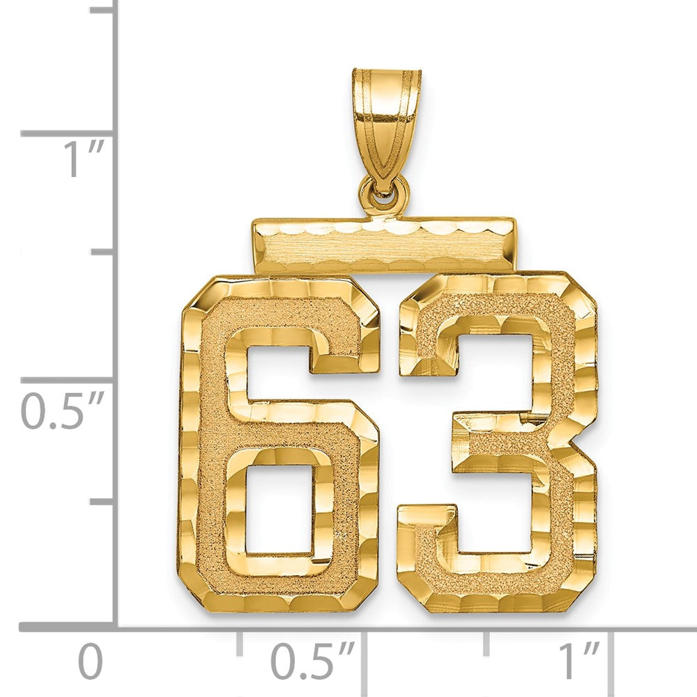 14k Yellow Gold Large Brushed  Diamond-cut Number 63 Charm
