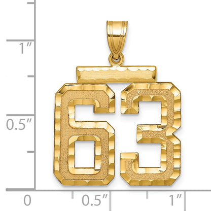 14k Yellow Gold Large Brushed  Diamond-cut Number 63 Charm
