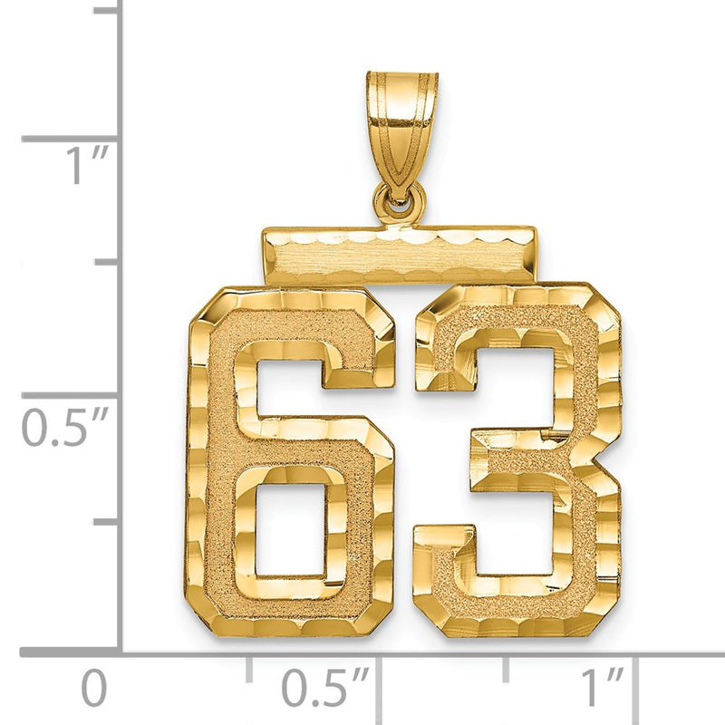 14k Yellow Gold Large Brushed  Diamond-cut Number 63 Charm