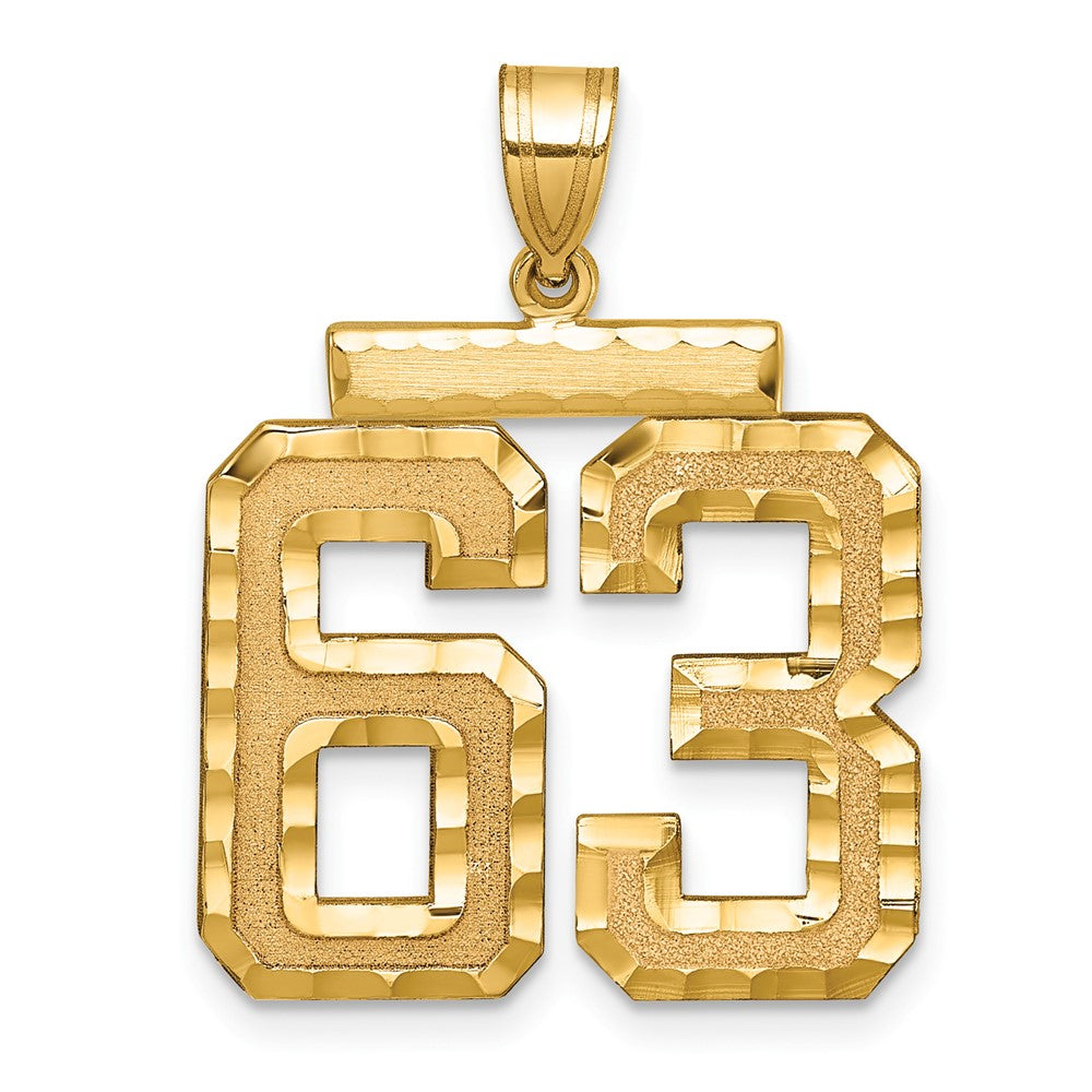 14k Yellow Gold Large Brushed  Diamond-cut Number 63 Charm