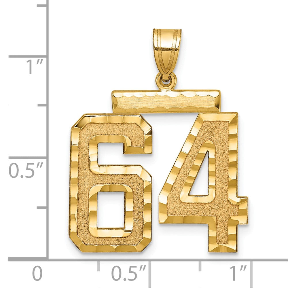 14k Yellow Gold Large Brushed Diamond-cut Number 64 Charm