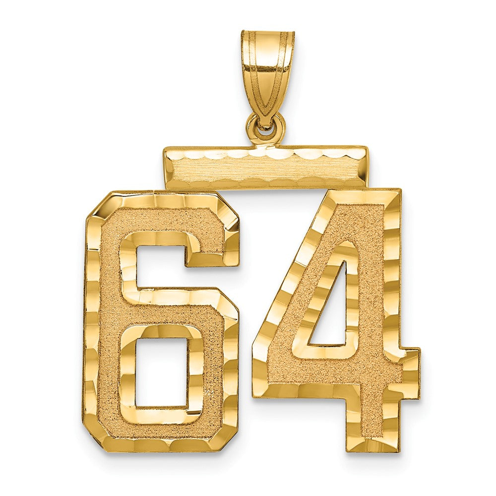 14k Yellow Gold Large Brushed Diamond-cut Number 64 Charm