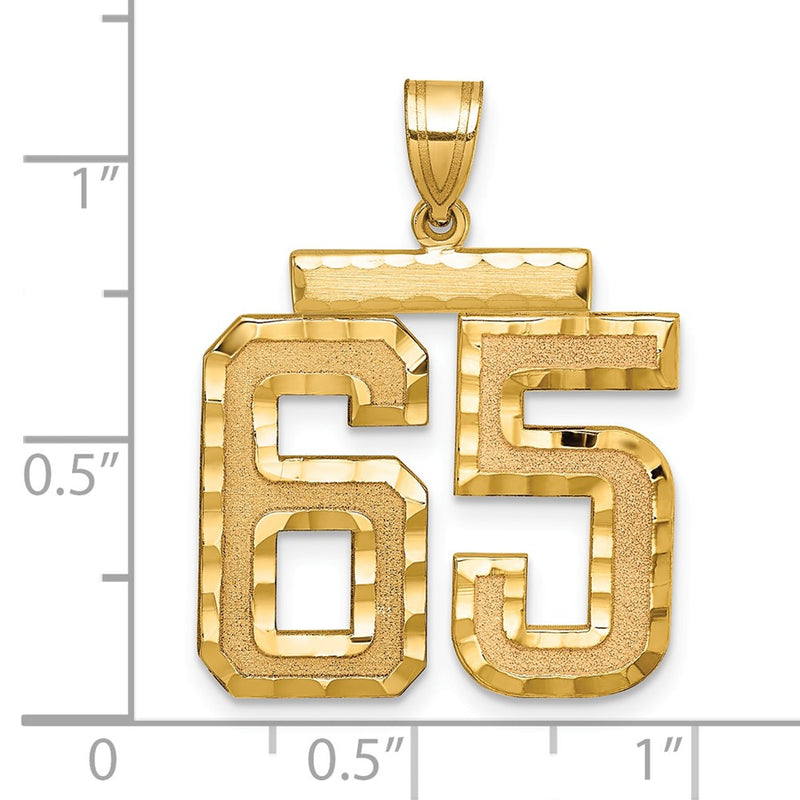 14k Yellow Gold Large Brushed Diamond-cut Number 65 Charm