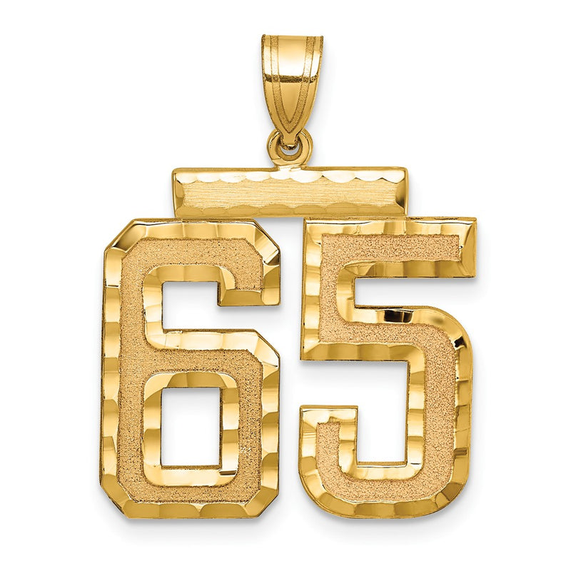 14k Yellow Gold Large Brushed Diamond-cut Number 65 Charm