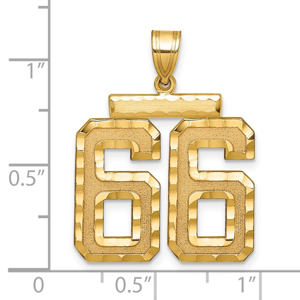 14k Yellow Gold Large Brushed Diamond-cut Number 66 Charm
