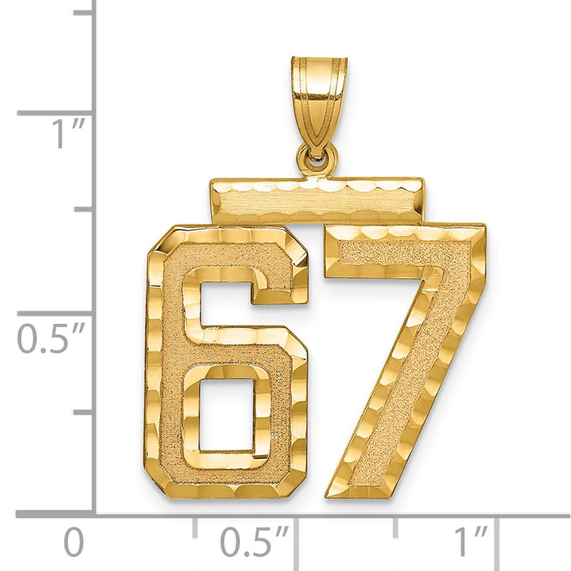 14k Yellow Gold Large Brushed Diamond-cut Number 67 Charm