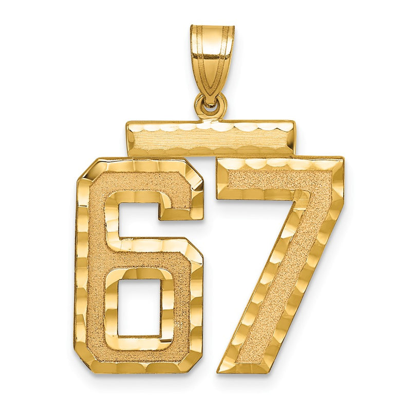14k Yellow Gold Large Brushed Diamond-cut Number 67 Charm