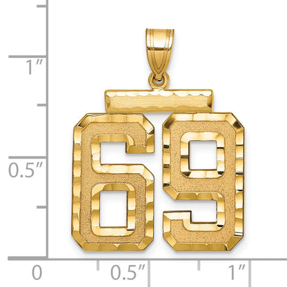 14k Yellow Gold Large Brushed Diamond-cut Number 69 Charm