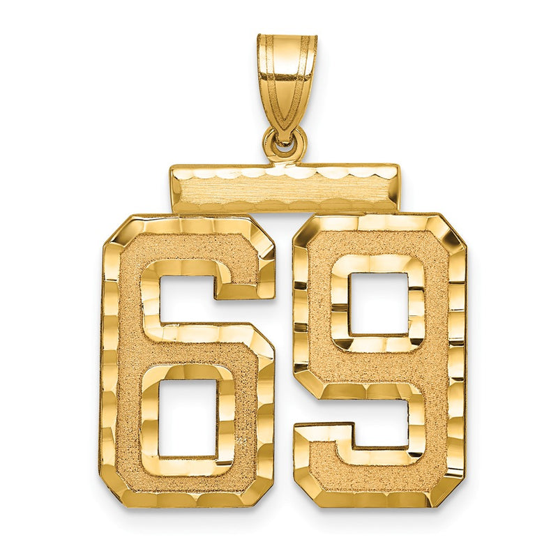 14k Yellow Gold Large Brushed Diamond-cut Number 69 Charm