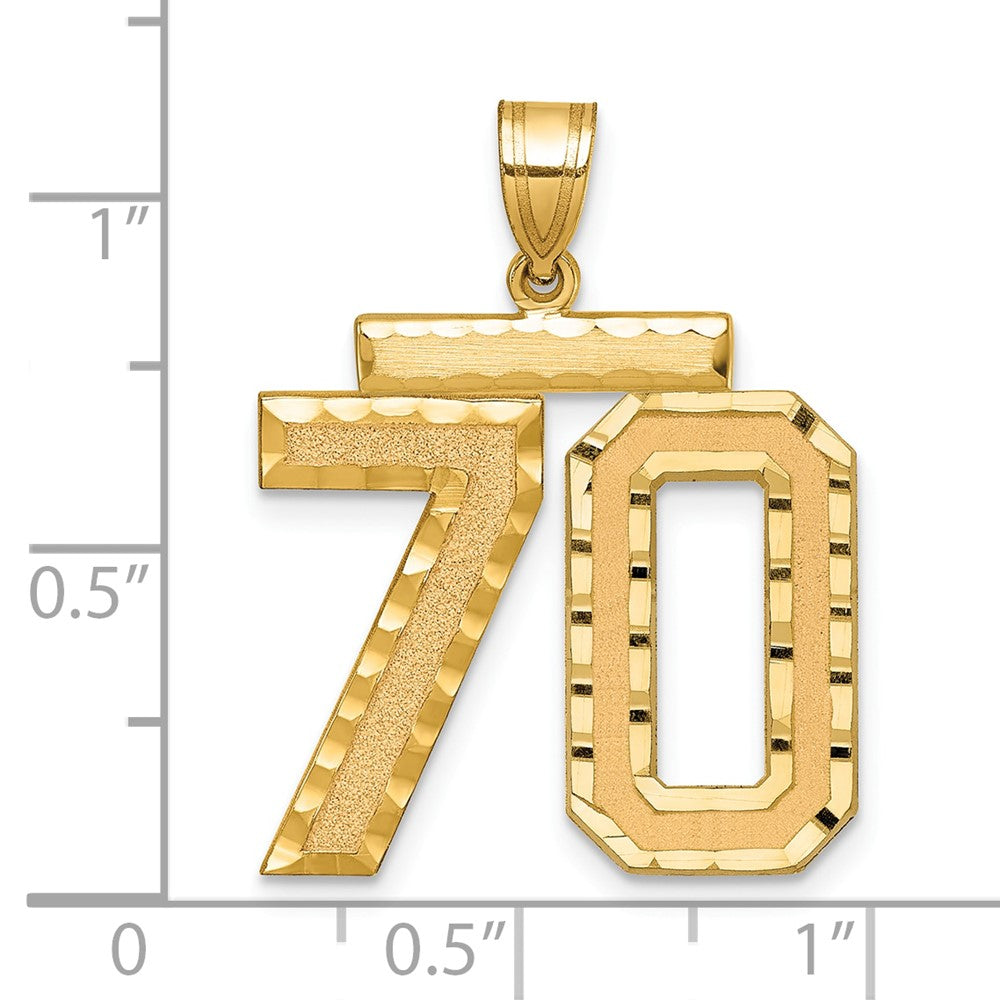 14k Yellow Gold Large Brushed Diamond-cut Number 70 Charm