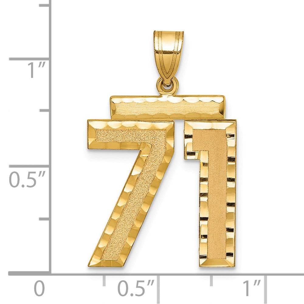14k Yellow Gold Large Brushed Diamond-cut Number 71 Charm