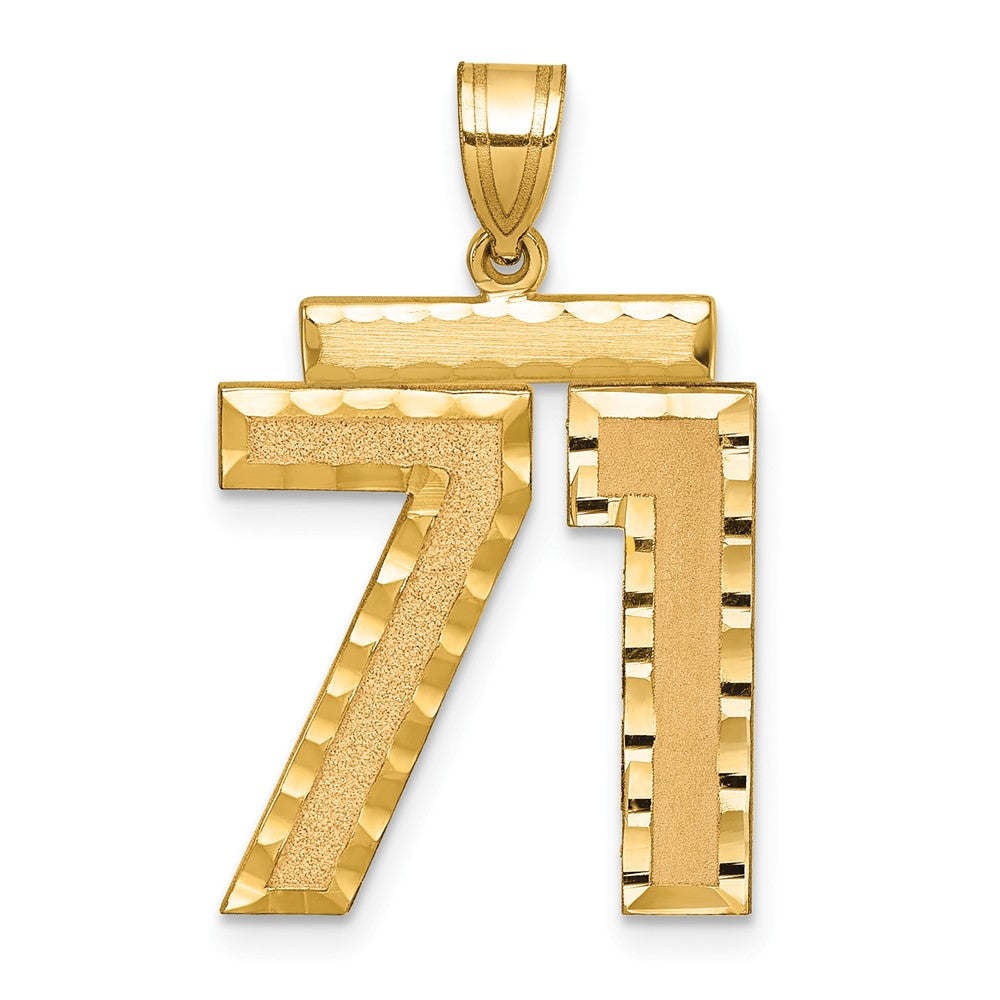 14k Yellow Gold Large Brushed Diamond-cut Number 71 Charm
