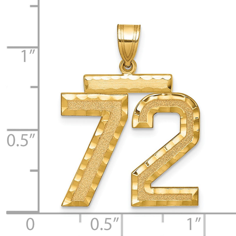 14k Yellow Gold Large Brushed Diamond-cut Number 72 Charm