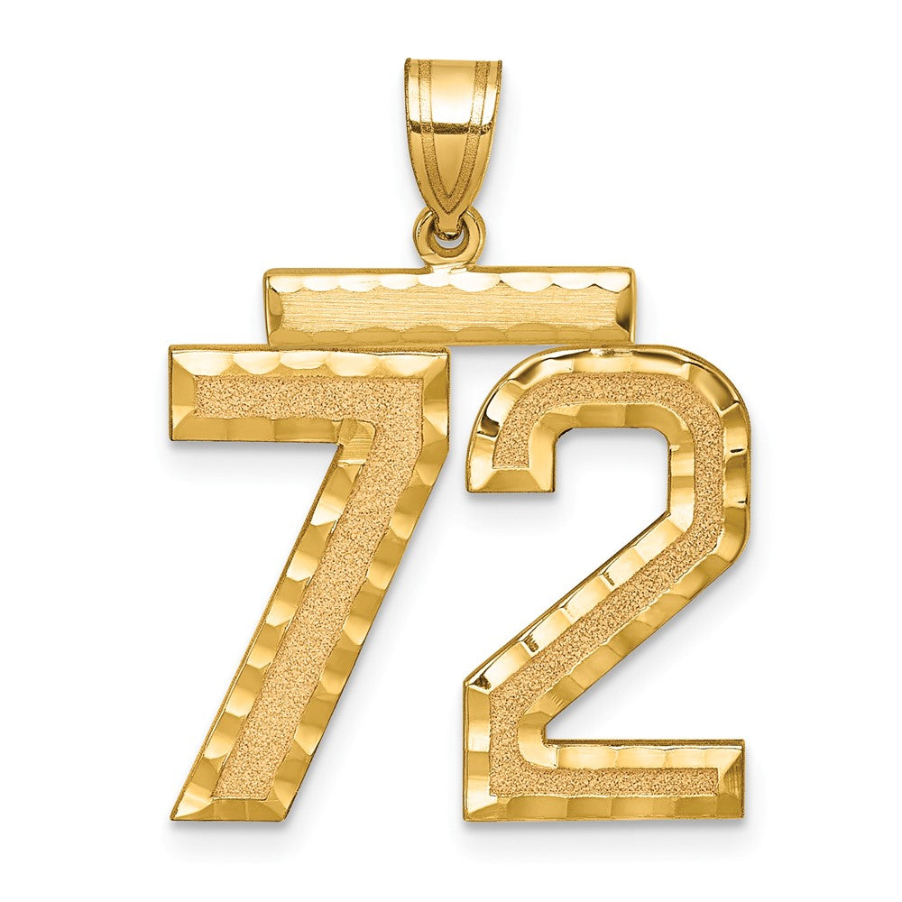 14k Yellow Gold Large Brushed Diamond-cut Number 72 Charm