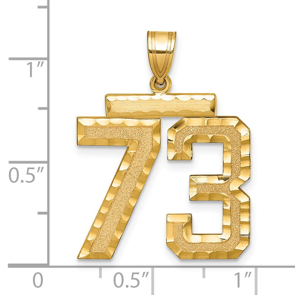 14k Yellow Gold Large Brushed Diamond-cut Number 73 Charm