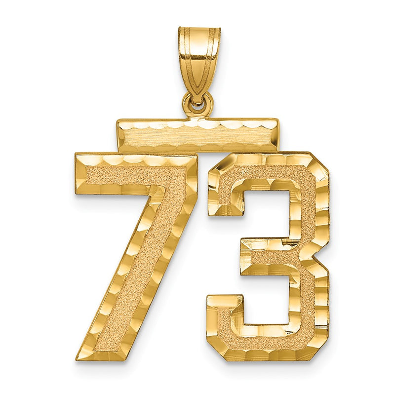 14k Yellow Gold Large Brushed Diamond-cut Number 73 Charm
