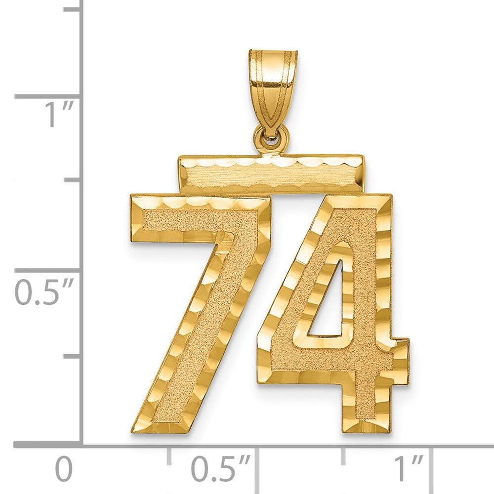 14k Yellow Gold Large Brushed Diamond-cut Number 74 Charm