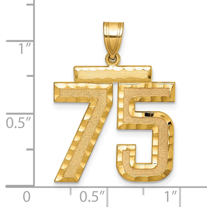 14k Yellow Gold Large Brushed Diamond-cut Number 75 Charm
