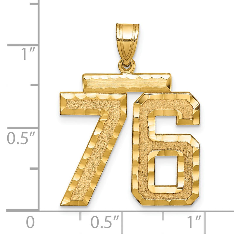 14k Yellow Gold Large Brushed Diamond-cut Number 76 Charm