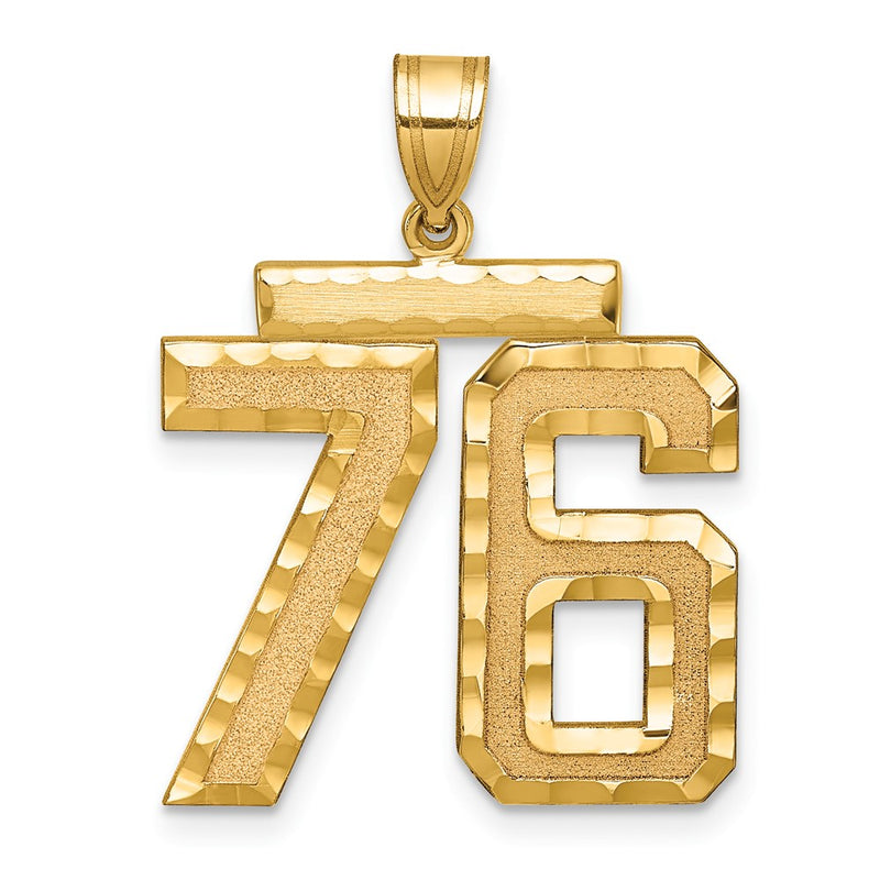 14k Yellow Gold Large Brushed Diamond-cut Number 76 Charm