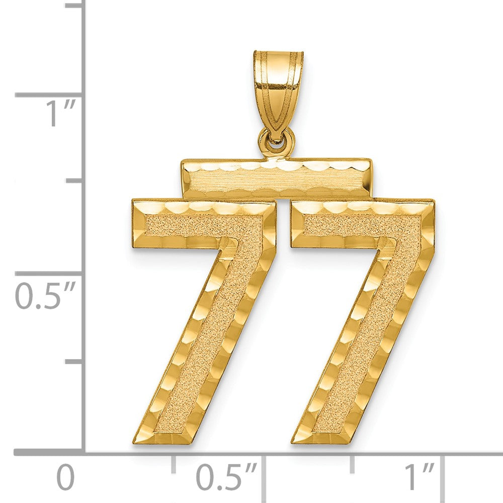 14k Yellow Gold Large Brushed Diamond-cut Number 77 Charm