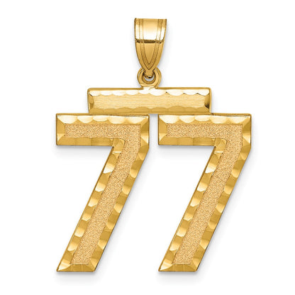 14k Yellow Gold Large Brushed Diamond-cut Number 77 Charm