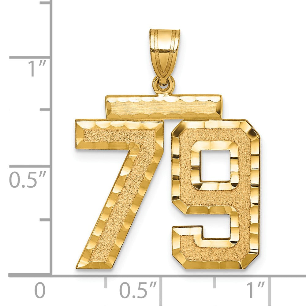 14k Yellow Gold Large Brushed Diamond-cut Number 79 Charm